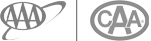 Logos of AAA and CAA in stylized oval designs, depicted in gray.