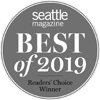 Circular badge reading "Seattle Magazine Best of 2019 Readers' Choice Winner."